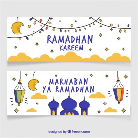 Download Set Of Ramadan Banners In Hand Drawn Style For Free Ramadan