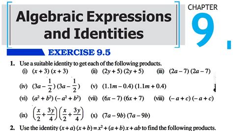 Ch 9 Algebraic Expressions And Identities Part 1 Exercise 95