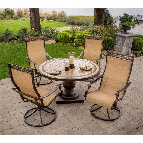 Mfstudio 9pcs outdoor patio dining set, 8 armrest stackable swivel chairs, 1 rectangular expandable table, porch lawn backyard garden patiofestival 8 piece patio dining chairs metal outdoor chairs wrought iron patio furniture,dinning chairs set with arms and seat cushions (blue). Monaco 5-Piece Swivel Rocker Dining Set with 9-Ft. Table ...