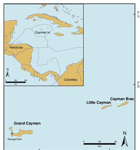 Map Of The Cayman Islands Showing Grand Cayman Little Cayman And