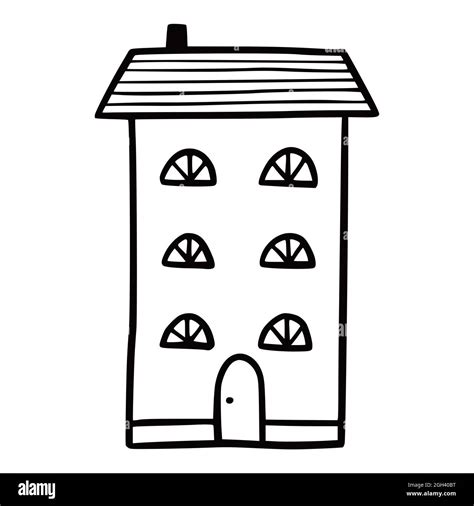 Doodle Building Hand Drawn Sketch Style Home House Building With