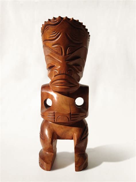 Vintage French Polynesian Tiki Wood Carved Sculpture From