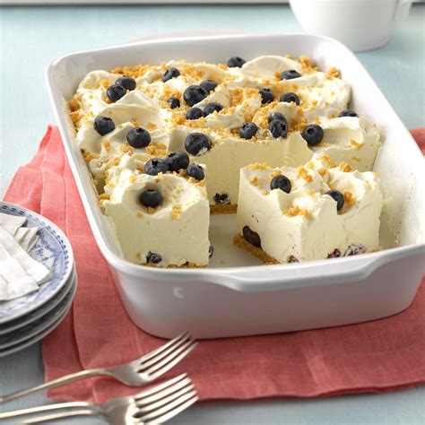 Most homes love to end their supper with a delicious dessert. Lemon Chiffon Blueberry Dessert Recipe | Taste of Home