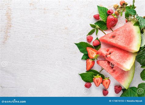Watermelon Strawberries Mint Stock Image Image Of Delicious