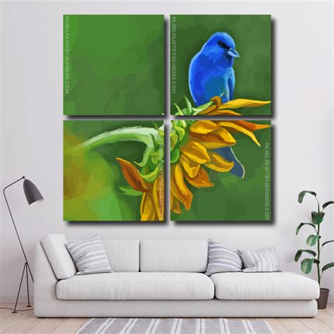 Aesthetic Sunflower And Blue Bird Art Square Panels Paint By Numbers