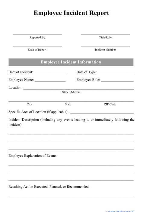 Employee Incident Report Form Download Printable Pdf Templateroller