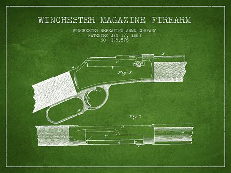 Winchester Firearm Patent Drawing From 1888 Green Digital Art By Aged