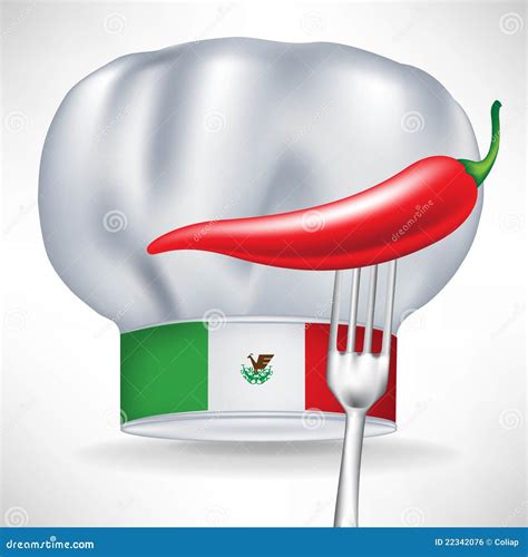 Mexican Chef Hat With Hot Pepper In Fork Stock Vector Illustration Of