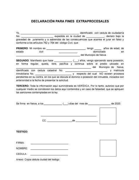 Modelo Declaración Sana Posesión DeclaraciÓn Para Fines