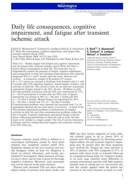 Pdf Daily Life Consequences Cognitive Impairment And Fatigue After