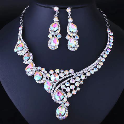 Farlena Jewelry Multicolor Crystal Rhineatones Necklace Set For Women Wedding Engagement