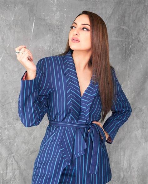 Sonakshi Sinha Keeps It Comfy For Bhuj The Pride Of India Promotions In A Navy Blue Striped