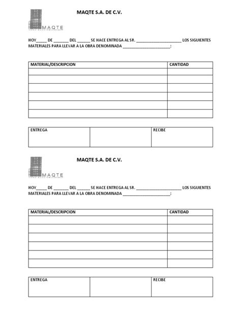 Recibo De Materiales Pdf