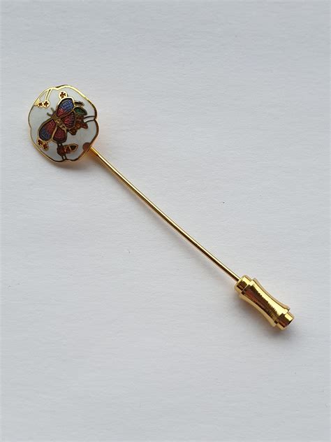 Vintage Cloisonne Stick Hat Pin With Enamel Butterfly Design Etsy