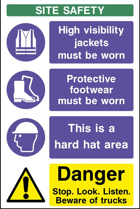 Supervisors using laptop at construction site. Construction site safety sign | Health and Safety Signs