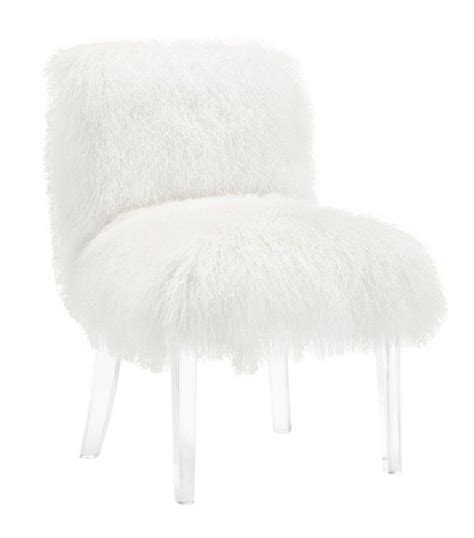 Fluffy White Sheepskin Chair Acrylic Legs Neutral Living Room Living