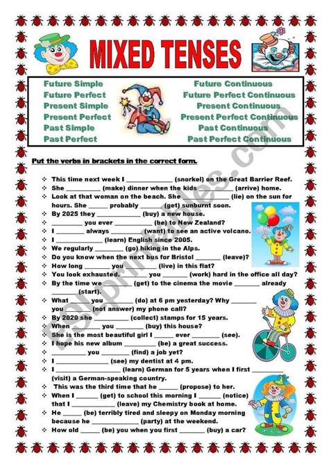 Practise All 12 Tenses With This Worksheet Key Included English