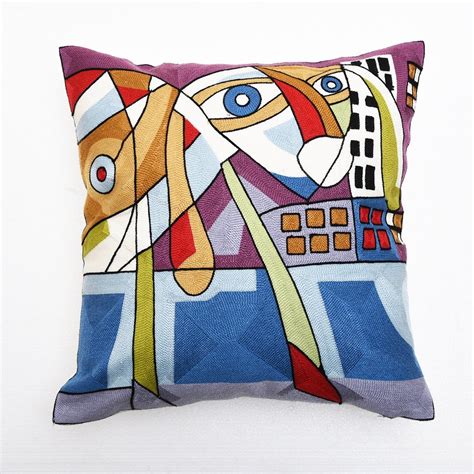 18x18 Embroidery Picasso Abstract Painting Portrait Pattern Pillow