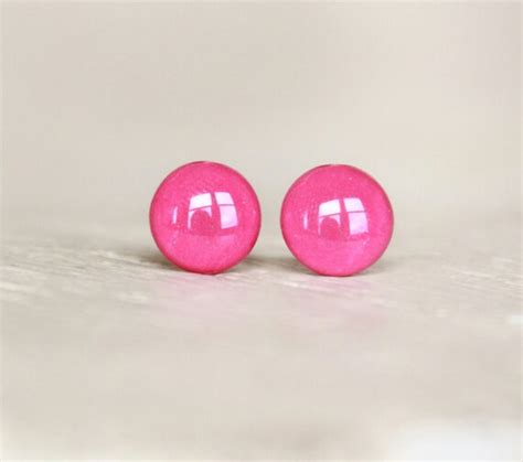 Items Similar To HOT PINK Stud Earrings Pink Earrings Post