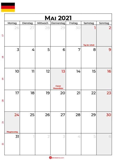 Kalender Mai 2021 Deutschland