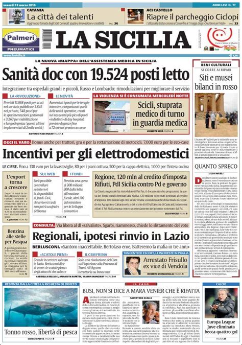 Newspaper La Sicilia Italy Newspapers In Italy Fridays Edition