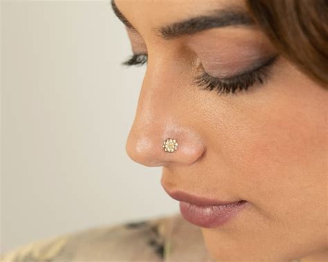 Gold Nose Stud 14k Gold Nose Stud Indian Nose Stud Flower Etsy