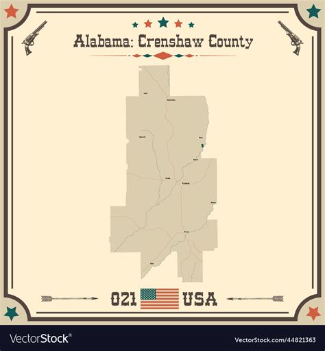 Vintage Map Of Crenshaw County In Alabama Usa Vector Image