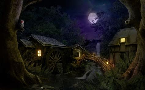 Watermill Under The Moonlight