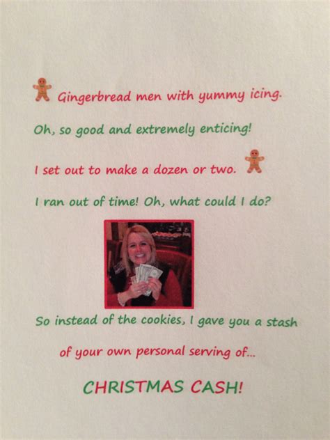 Gingerbread Cash Christmas Idea Poem Christmas Party Favors