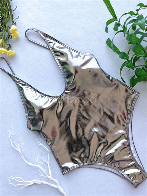 Metallic Gold One Piece Swimsuit Women Sexy Swimwear Backless Bathing