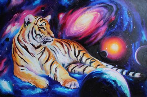 Colorful Tiger Painting Colorful Animals Oil Painting On Canvas Space