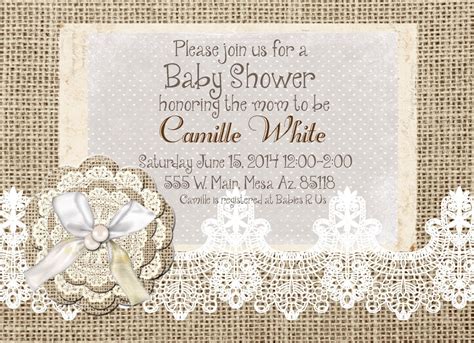 Burlap And Lace Baby Shower Invitation Invite Rustic Etsy