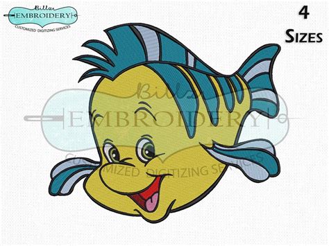 Adorable Flounder Little Mermaid Embroidery Design Little Etsy