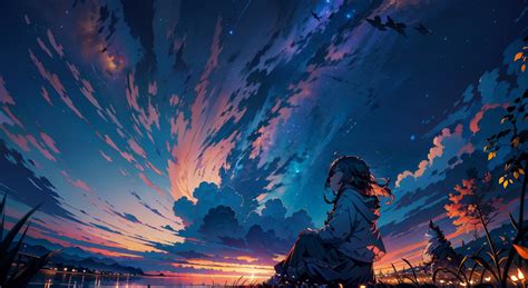 1280x700 Anime Girl Looking For Sunset 1280x700 Resolution Wallpaper