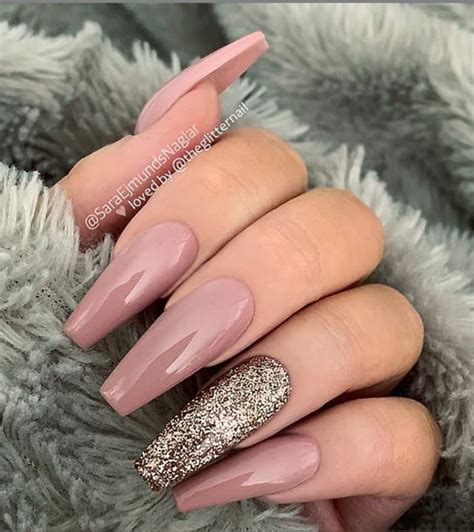 Pretty French Pink Ombre And Glitter On Long Acrylic Coffin Nails