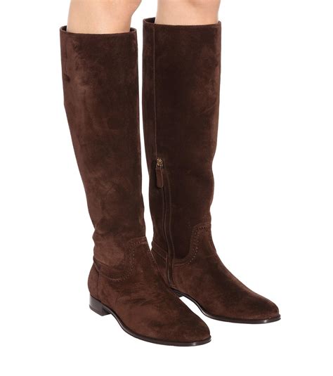 Tods Suede Knee High Boots In Brown Lyst