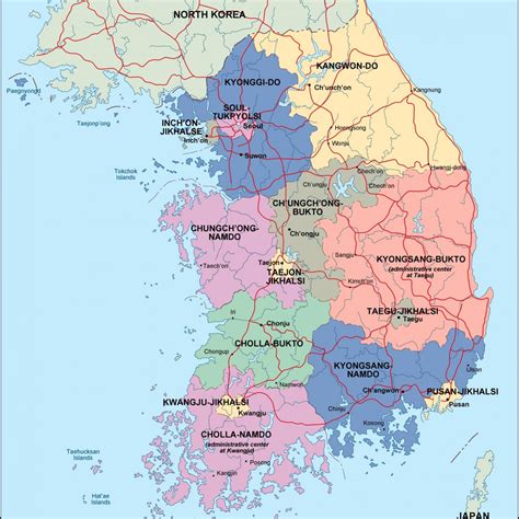 South Korea Political Map Eps Illustrator Map Vector World Maps