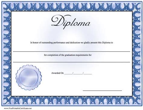 A Basic Diploma With A Blue Border And Seal The Word Diploma Is In