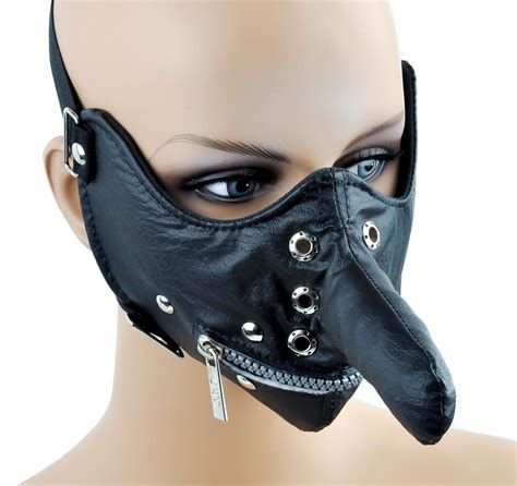 Long Nose Black Bondage Mask W Zipper Mouth Fetish Halloween Goth Cosplay Rock Ebay
