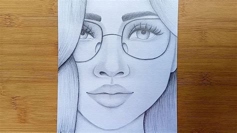 How to draw pencil in 3d see how to draw a female face: How to draw a Girl with Glasses step by step//Pencil sketch