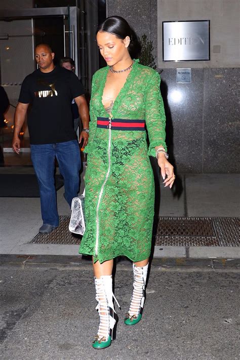 Rihanna Braless In See Through Dress While Out And About In Ny