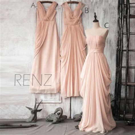 2015 Peach Chiffon Bridesmaid Dress Peach Floor Length Wedding Dress