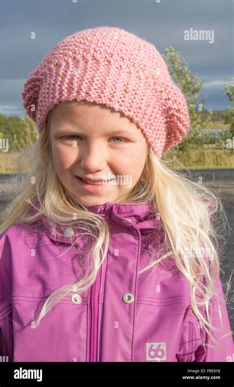 Iceland Borgarnes Young 4 Year Old Local Girl In Pink In West Iceland
