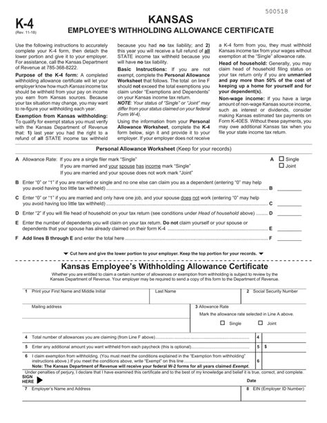 Kansas K 4 Form 2023 Printable Forms Free Online