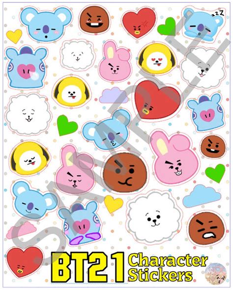 Bts Bt21 Sticker Sheet K Pop Cute Face Cartoon Emoji