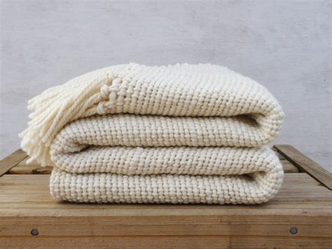 Chunky Ecru Wool Blanket Natural Organic Merino By Texturabledecor