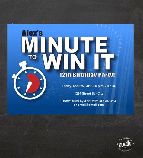 Minute To Win It Inspired Birthday Party Invitation Minute To Win It