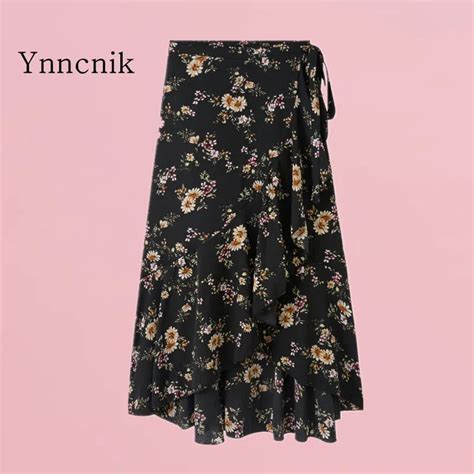 Ynncnik New Korean Chiffon High Waist Printed Skirt Summer Women