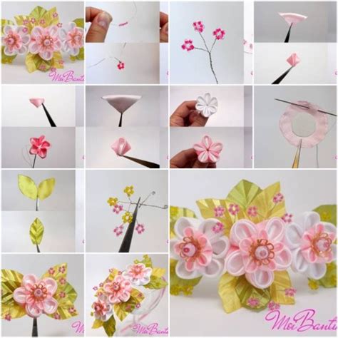 How To Make Golden Sakura Ribbon Flowers Step By Step Diy