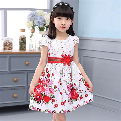 Summer Flower Girl Dresses Short Sleeve Kids Dresses For Girls Floral